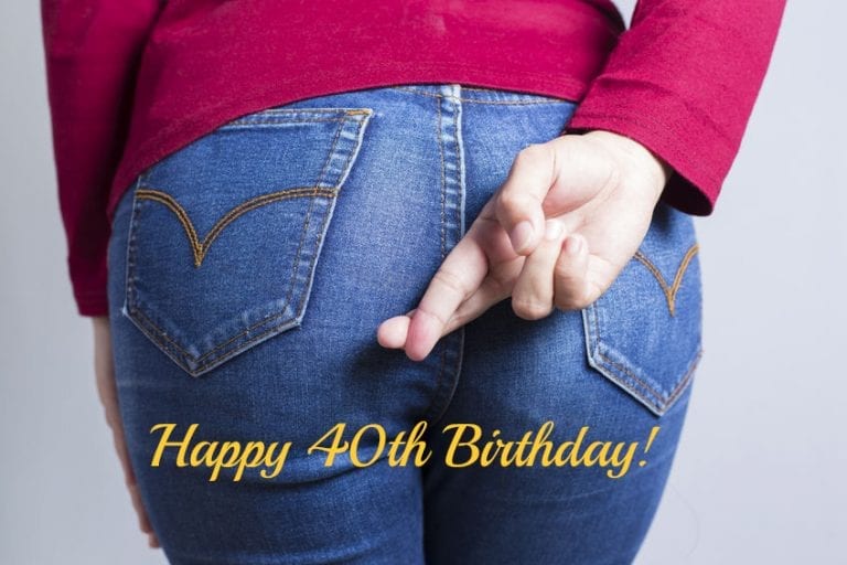 Fingers crossed over buttocks for 40th birthday